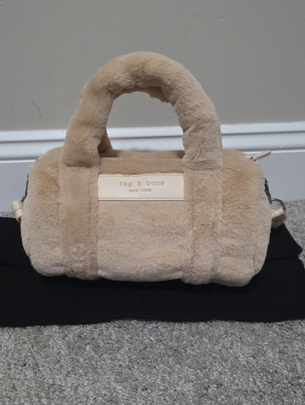 Rag & Bone Cloud Faux Fur Duffle Bag Leather Trim Natural, Cream New